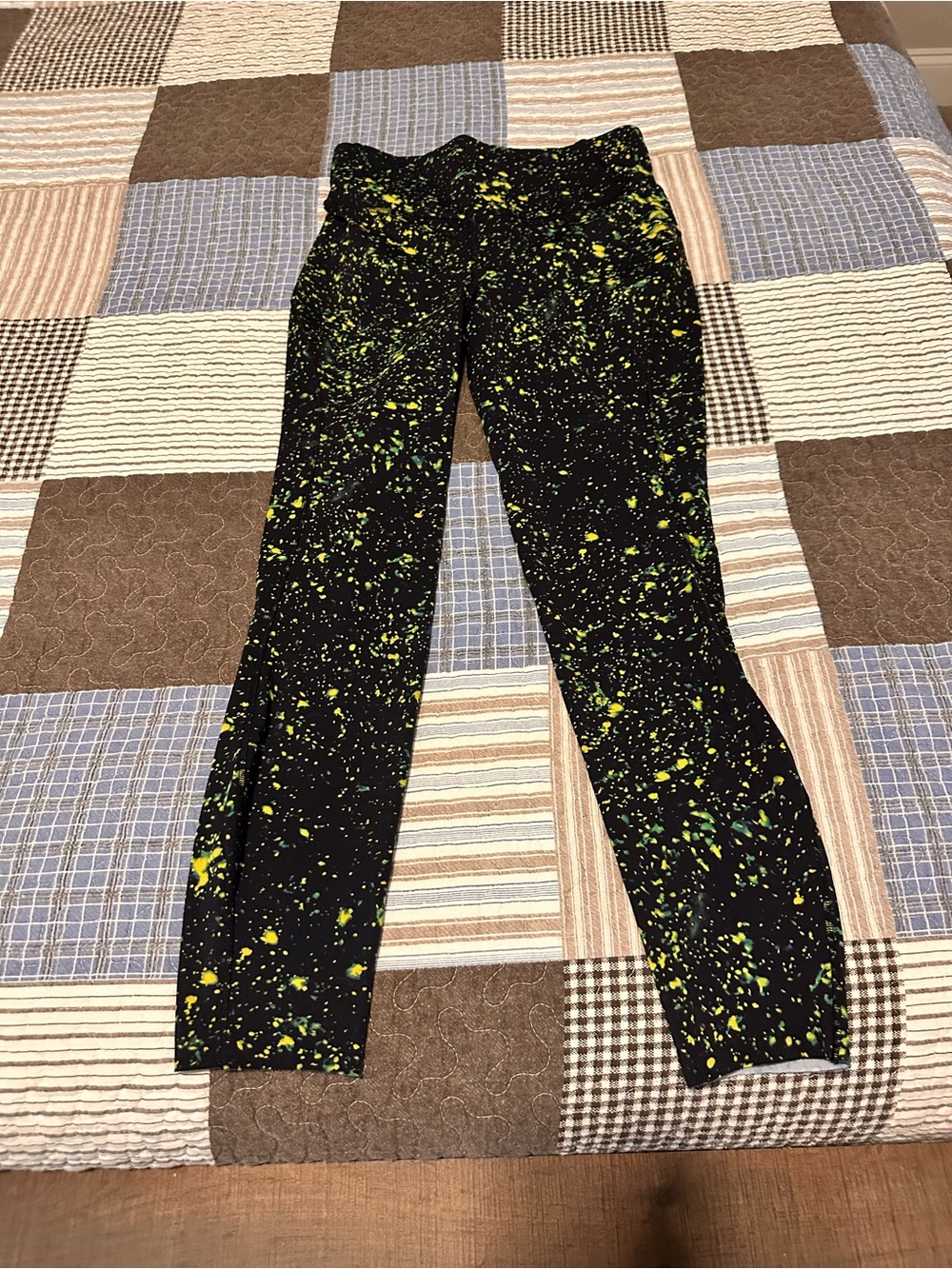 Lululemon Black Jeggings with Yellow and Green Paint-Splatter - Women